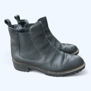 Fabianelli Women's Black Italian Leather Chelsea Boots Lug Sole Ankle sz 38 Goth